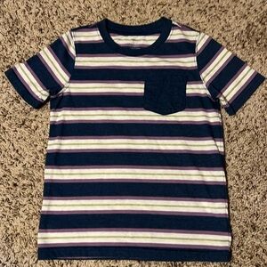 3/$10 Boys Carters Striped Pocket Short Sleeve Shirt Sz 7 Purple/Blue/White/Lime